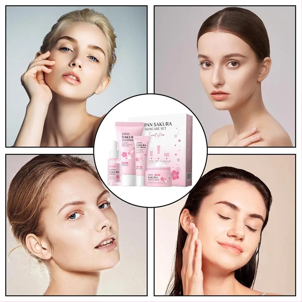 Sakura Skincare Gift Set – Cleanser, Serum, Eye Cream & Essence Kit