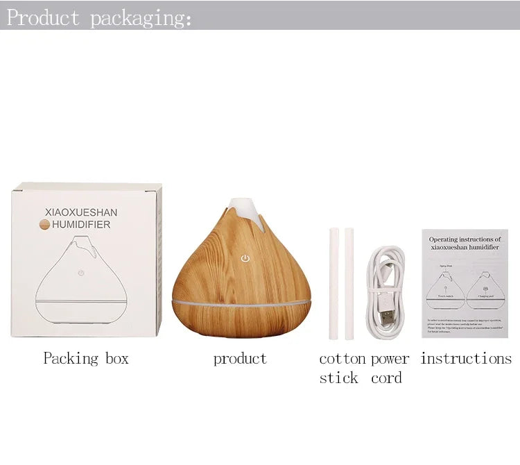 350ML Wood Grain Essential Oil Diffuser – Ultrasonic Humidifier with Remote & 7-Color LED