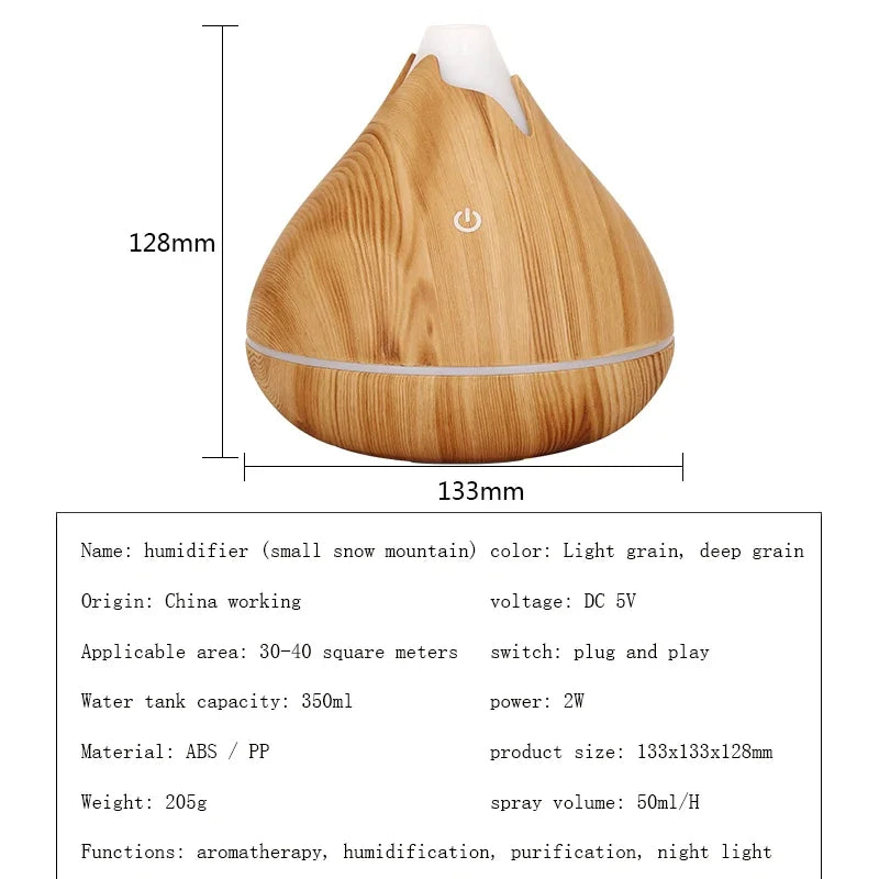 350ML Wood Grain Essential Oil Diffuser – Ultrasonic Humidifier with Remote & 7-Color LED