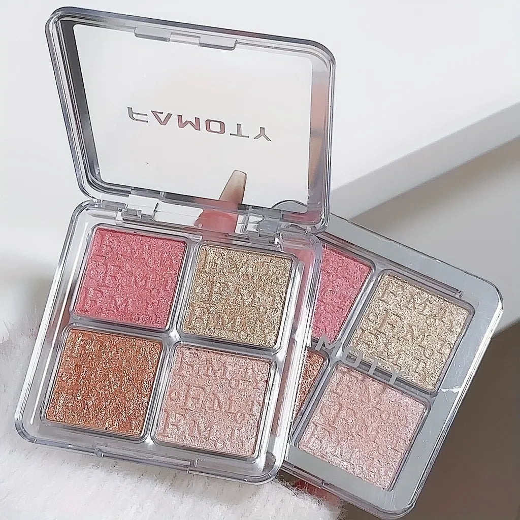 4-Color Highlighter Palette – Waterproof Shimmer Glow Baked Powder