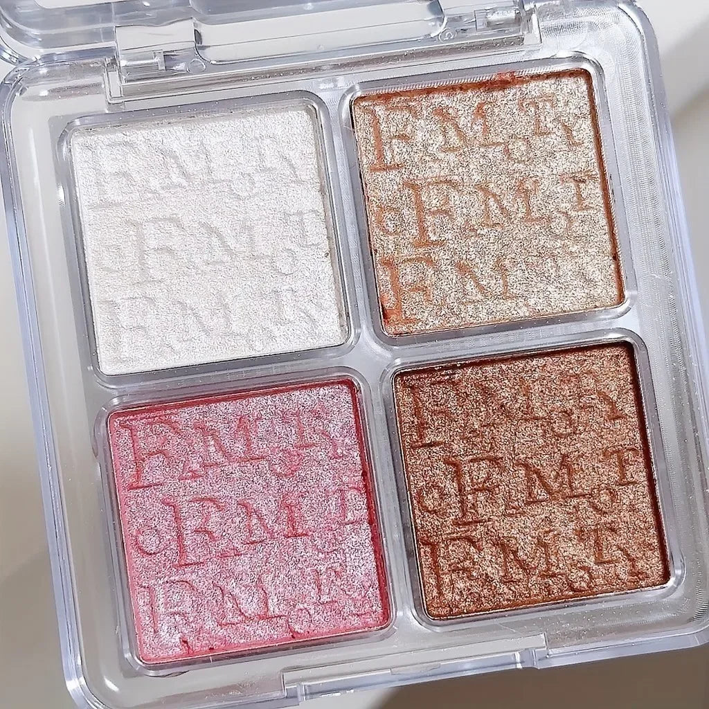 4-Color Highlighter Palette – Waterproof Shimmer Glow Baked Powder