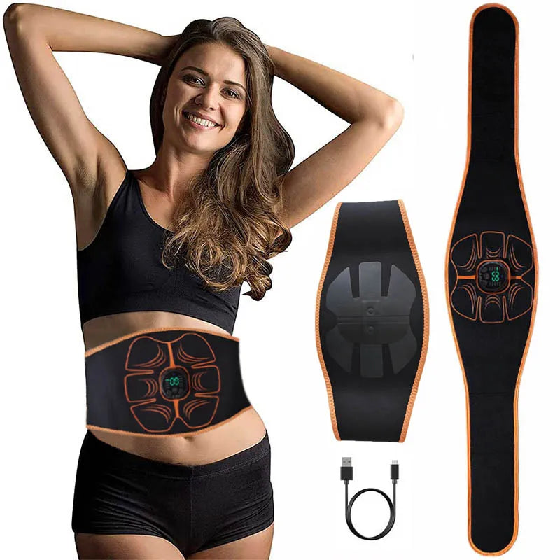 USB Rechargeable EMS ABS Stimulator – Vibration Muscle Trainer for Home Fitness