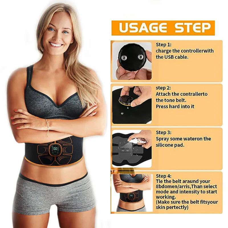 USB Rechargeable EMS ABS Stimulator – Vibration Muscle Trainer for Home Fitness