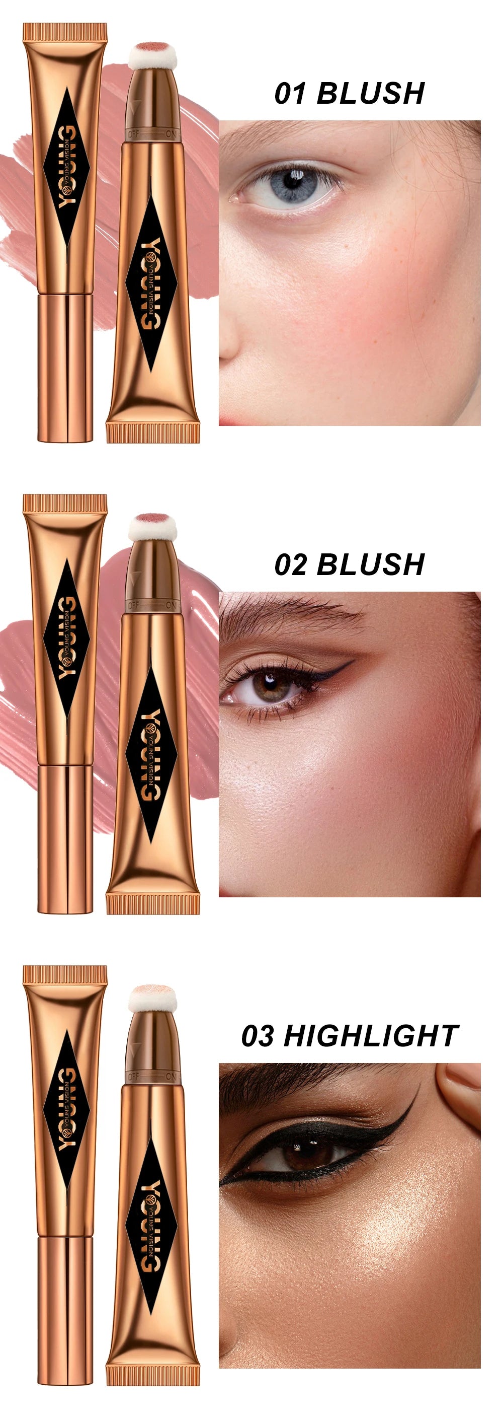 YOUNG VISION Air Cushion Blusher – 6-Color Liquid High Gloss Rouge Stick