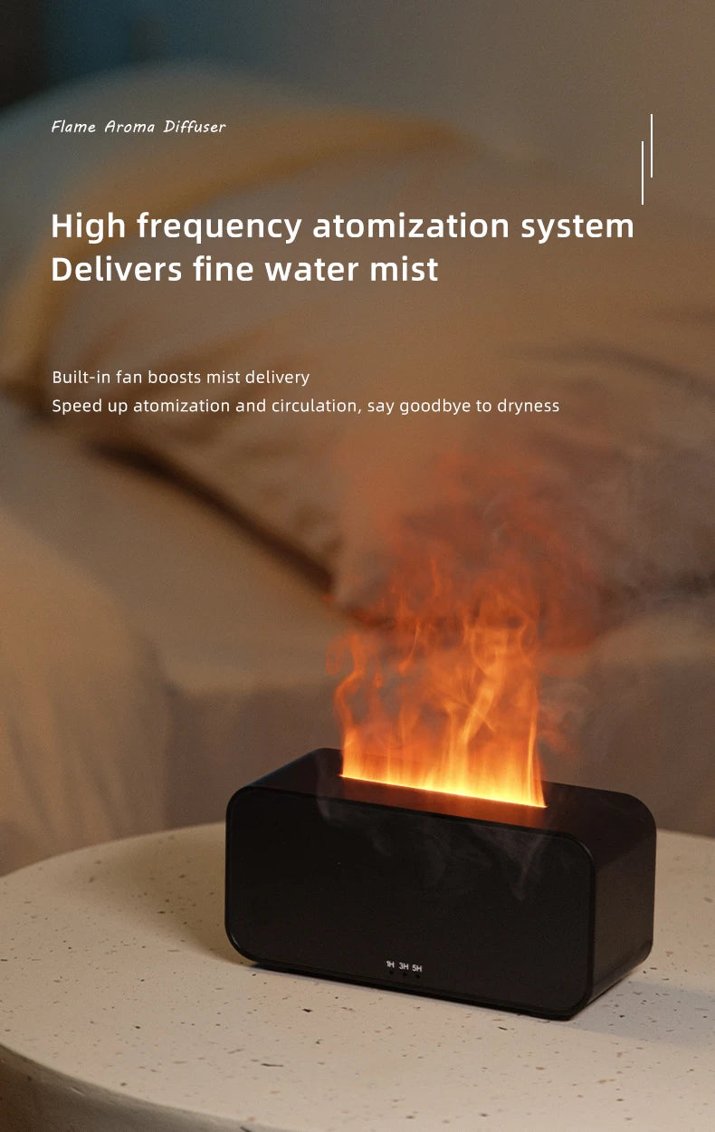 Flame Effect Aromatherapy Diffuser – Mini LED Humidifier with Timer