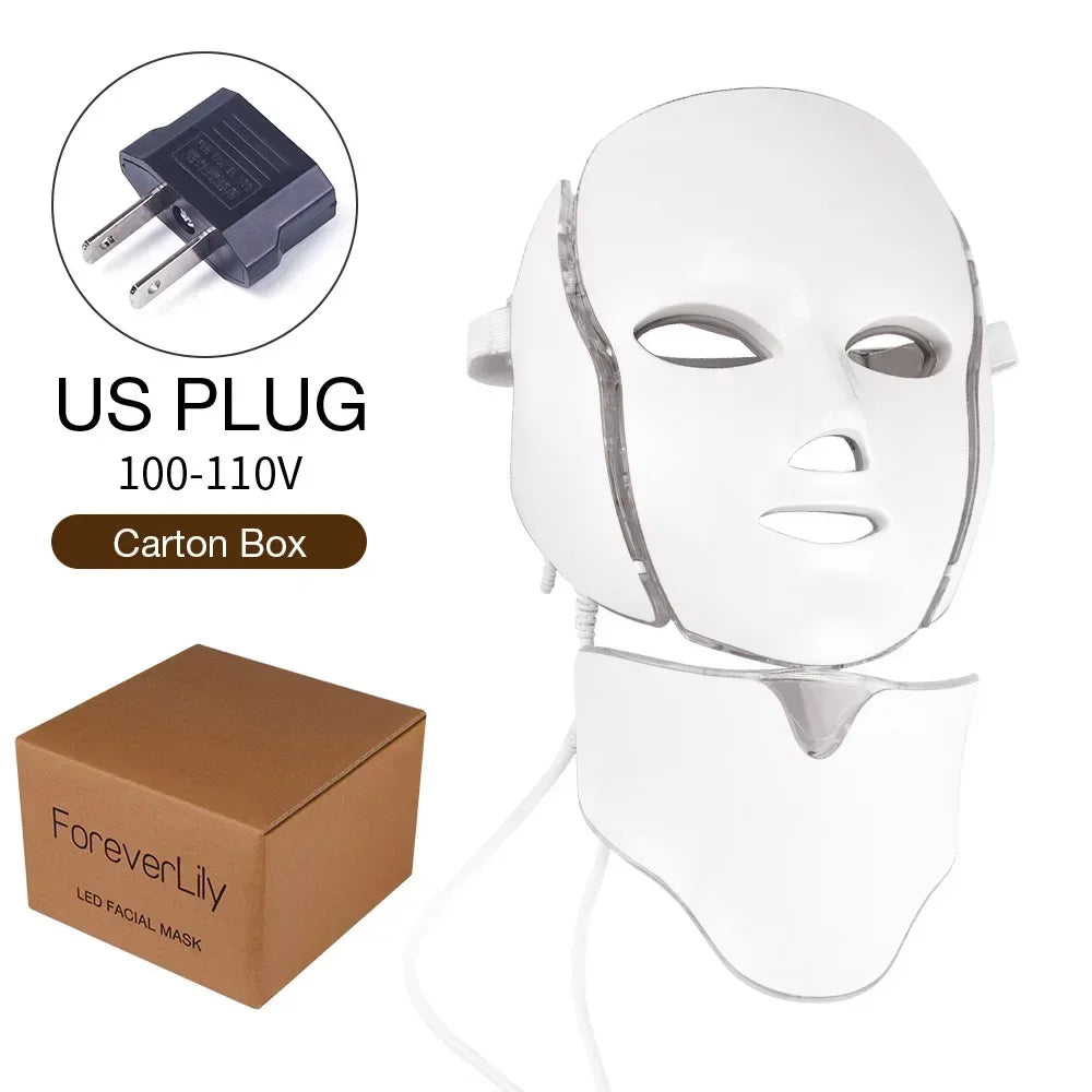 Foreverlily 7-Color LED Facial & Neck Mask – Skin Rejuvenation & Acne Therapy