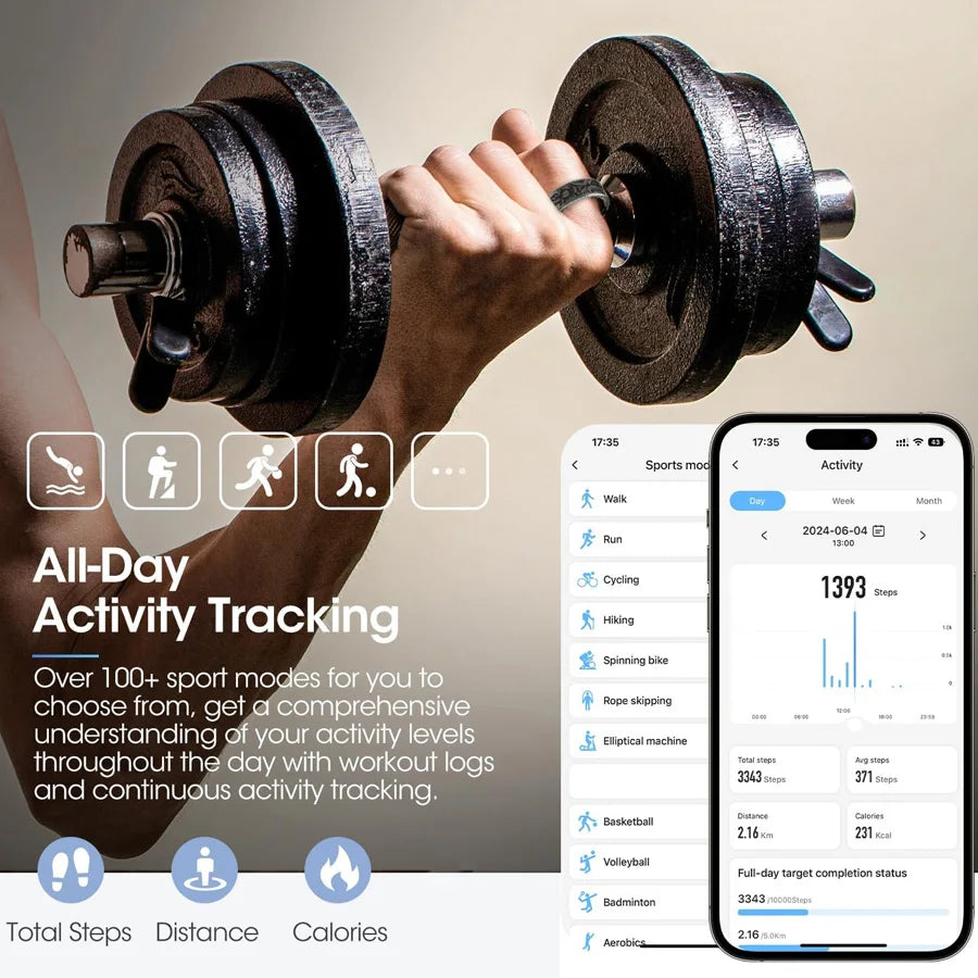 Smart Ring Heart Rate & Oximeter Monitor – IP68, Multi-Sport for Android & iOS
