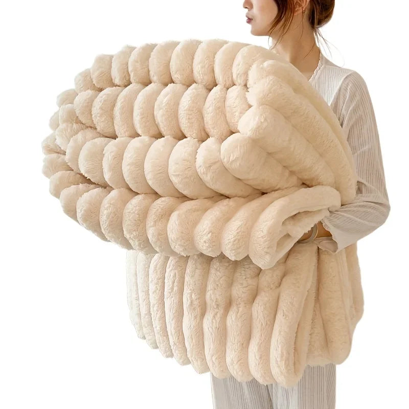 Plush Ribbed Throw Blanket – Soft, Warm & Lightweight for Bed or Sofa