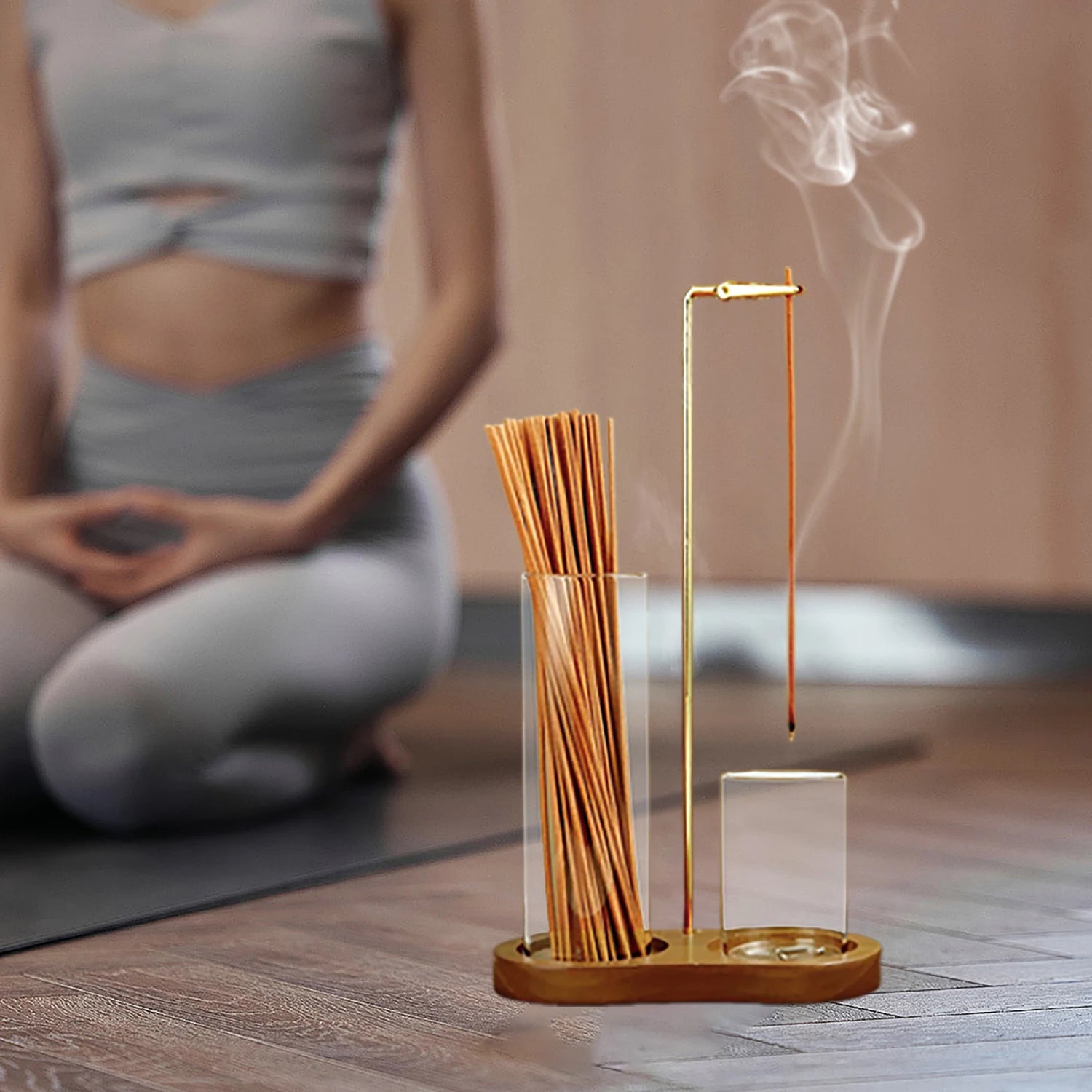 2-in-1 Incense Holder with Glass Ash Catcher & Stick Organizer