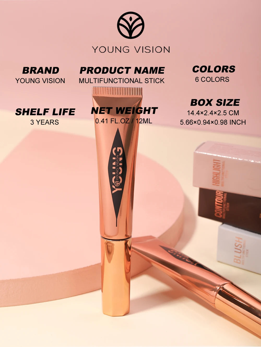 YOUNG VISION Air Cushion Blusher – 6-Color Liquid High Gloss Rouge Stick