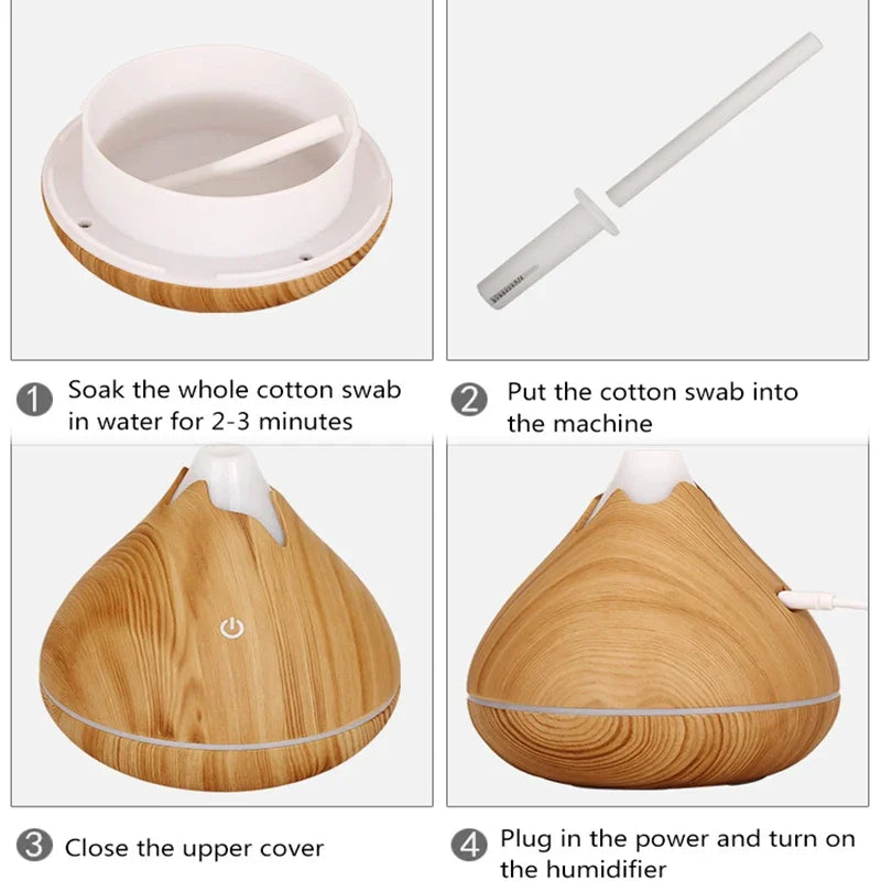 350ML Wood Grain Essential Oil Diffuser – Ultrasonic Humidifier with Remote & 7-Color LED